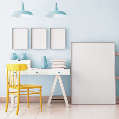 Mockup hippi tarzı çalışma alanında