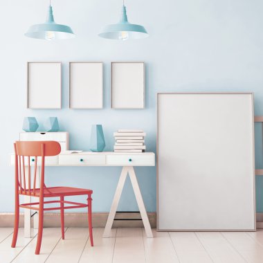 Mockup hippi tarzı çalışma alanında