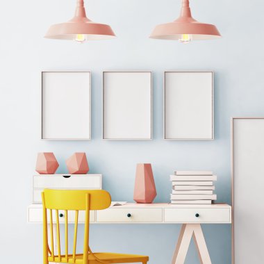 Mockup hippi tarzı çalışma alanında