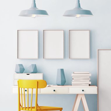 Mockup hippi tarzı çalışma alanında