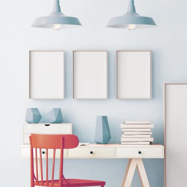 Mockup hippi tarzı çalışma alanında