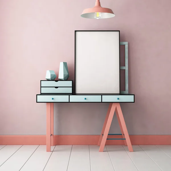 Mockup hippi tarzı çalışma alanında