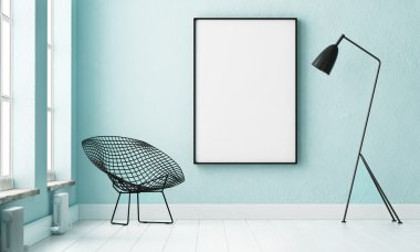 bir poster ve bir lamba ile iç.