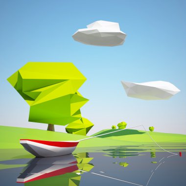 landscape with lake and boat