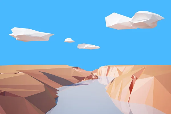 River in canyon low poly — Stock Photo, Image