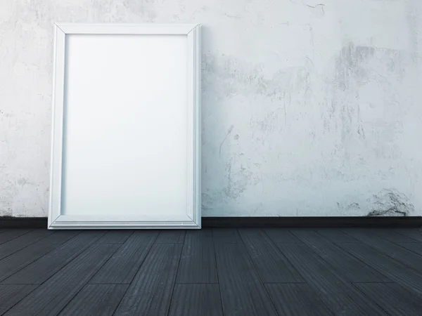 Poster in a white frame standing on the floor — Stock Photo, Image