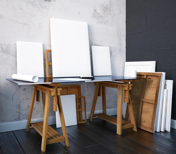 Interieur mock up artist's studio — Stockfoto