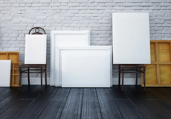 Paintings on chairs in studio — Stock Photo, Image