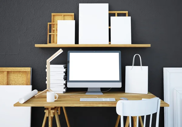 Mockup work desk with PC — Stock Photo, Image