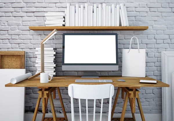 Mockup work desk with PC — Stock Photo, Image