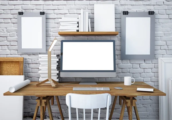 Mockup work desk with PC — Stock Photo, Image