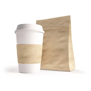 Paper bag and cup of coffee clipart