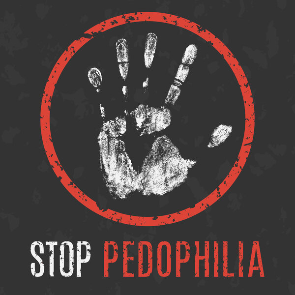 Глобальные социальные проблемы. Педофилия знак остановки. Векторные иллюстрации