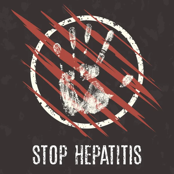Ilustración vectorial. Problemas globales de la humanidad. Detener la hepatitis — Vector de stock