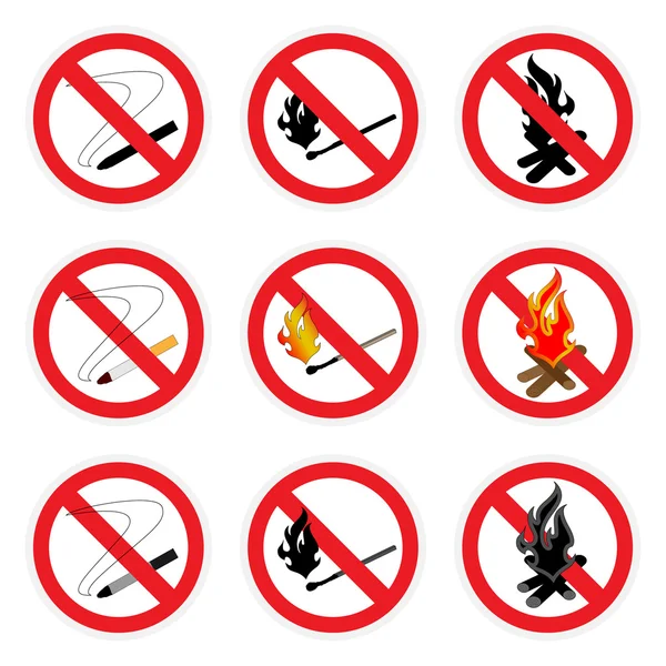 No fire sign set — Stock Vector