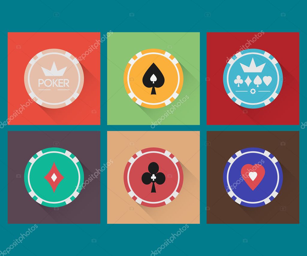 Vector icons set. Color casino chips. Design in the style of minimal.