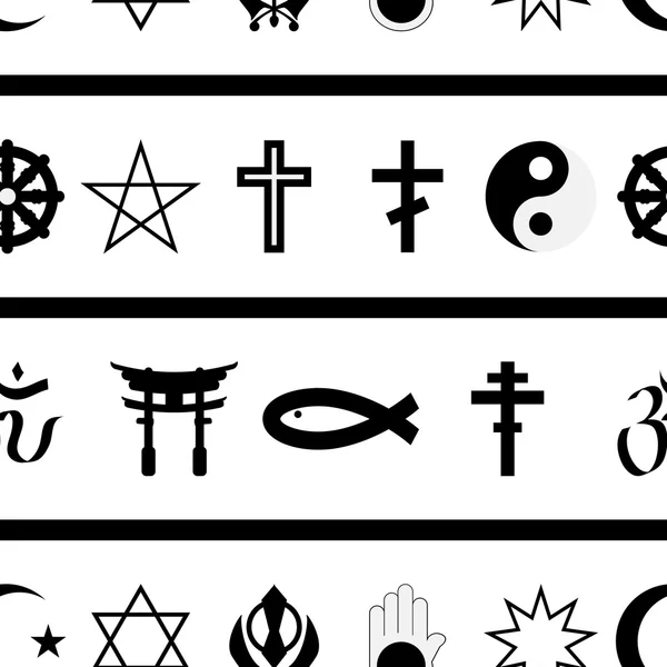 Patrón inconsútil en blanco y negro de símbolos religiosos — Vector de stock