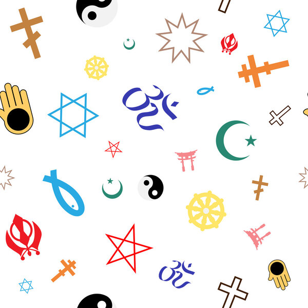 Seamless pattern of colored religious symbols