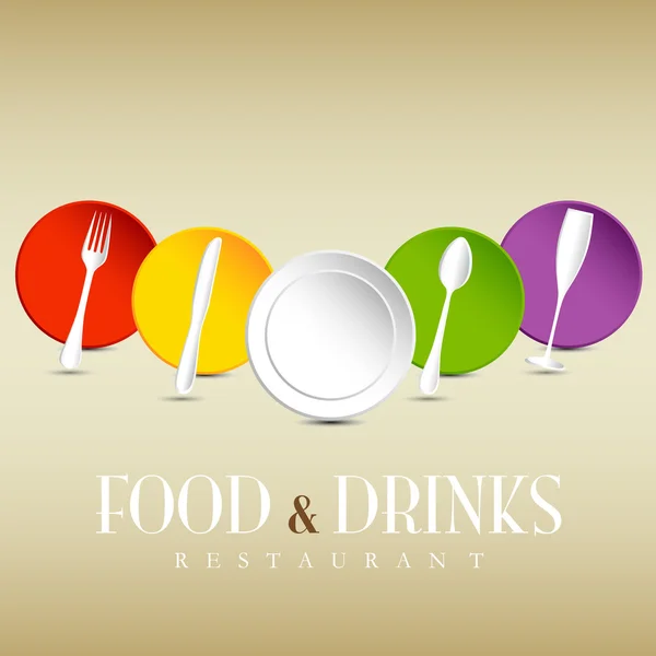 Logo del restaurante con platos coloridos — Vector de stock