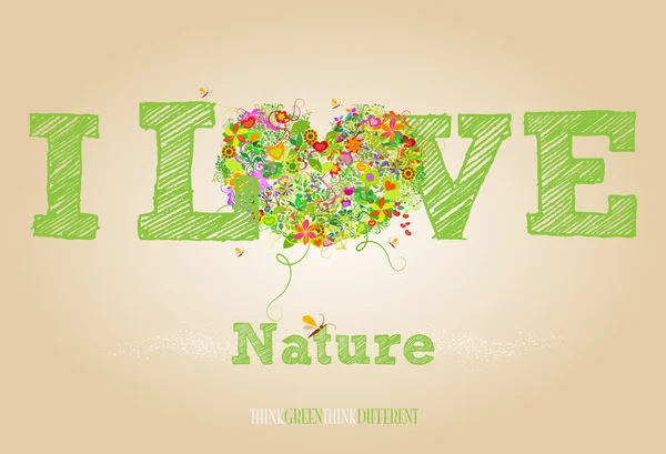 Me encanta el texto de la naturaleza — Vector de stock