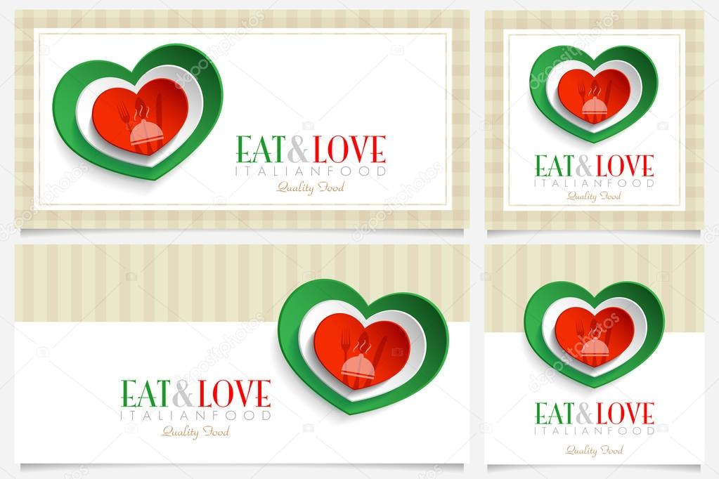 Italian restaurant  hearts logo with text eat and love italian good