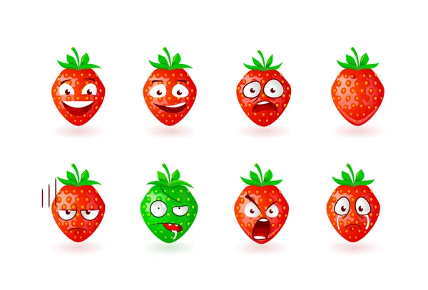 Set emoticon alla fragola rossa . Illustrazione Stock
