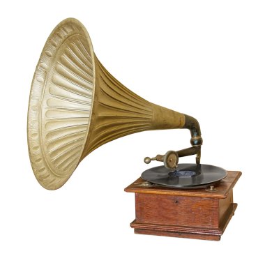 Vintage gramofon, beyaz üzerine izole edilmiş. Kırpma yolu dahil.