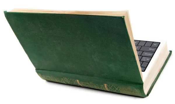 Старая Книга Ноутбук Клавиатурой Компьютера Изолированы Белом — стоковое фото