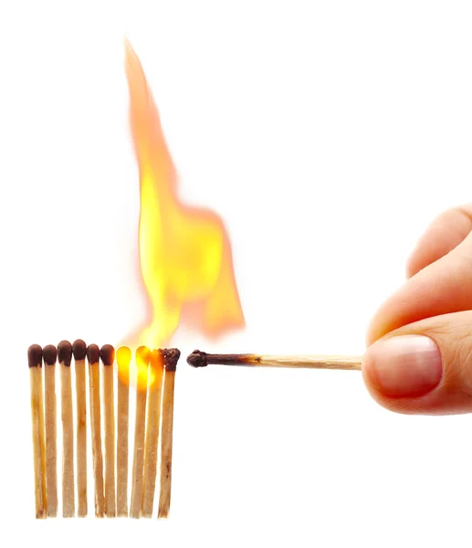 Set Fire Matches Isolated White — Stock Photo, Image