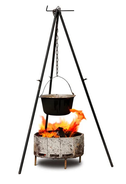 Cooking Old Cast Iron Tripod Isolated White — Stock Photo, Image