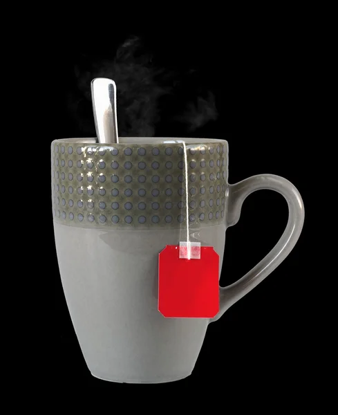 Φλιτζάνι Τσάι Καπνό Που Απομονώνεται Μαύρο — Φωτογραφία Αρχείου