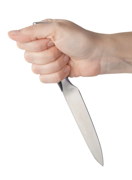 Cuchillo Mano Mujer Aislado Blanco — Foto de Stock