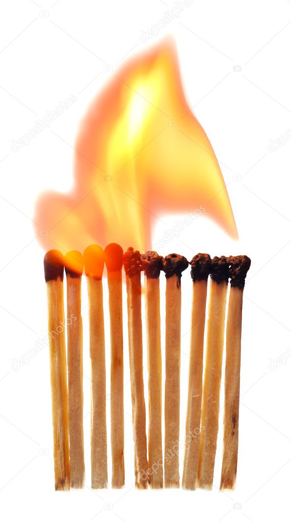 Burning matches isolated on white