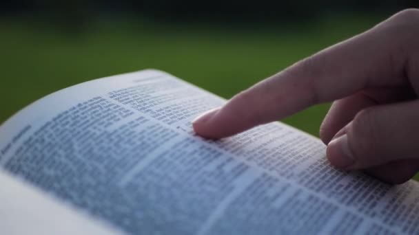 Tânără Apropiată Care Citește Biblia Învățăturile Creștine Creștinism — Videoclip de stoc