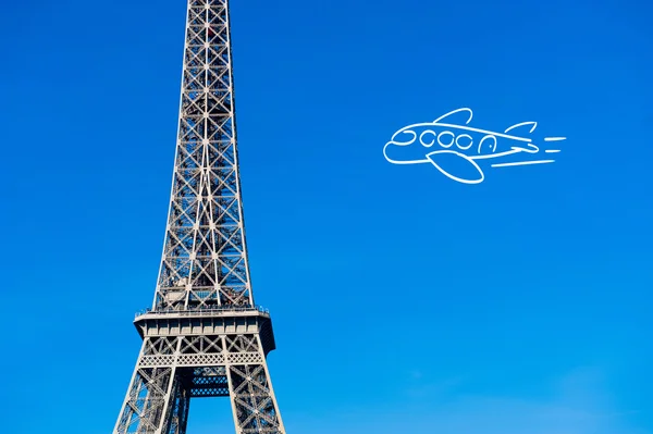 Menara Eiffel Paris dengan gambar pesawat — Stok Foto