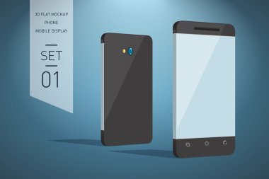 Minimalist 3d düz Illustration cep telefonu. Perspektif Görünümü. Mockup genel smartphone. İnfographics veya sunuyu UI tasarım şablonu.