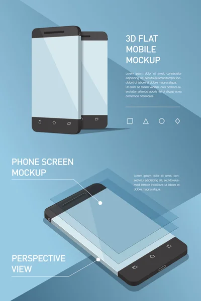 Illustration plate minimaliste du téléphone portable. perspective. Smartphone générique Mockup. Modèle d'infographie ou de conception d'interface utilisateur de présentation. Concepts graphisme, UI, UIX, bannière web, imprimé — Image vectorielle