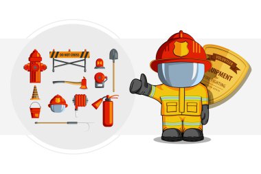 Vector Colorful vintage flat icon set. illustration for infographic. Firefighter Equipment and volunteer emblem. clipart