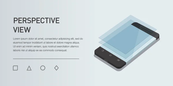 Vector minimalistische 3d isometrische illustratie mobiele telefoon. perspectief bekijken. Mockup generieke smartphone. Sjabloon voor infographic of presentatie Ui design. Concept afbeelding, Uix, webbanner, afgedrukt mat — Stockvector