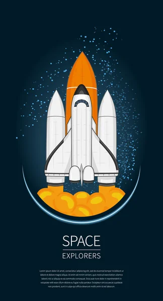 Modernes Design Vektor Illustration mit Space Shuttle Start. Erforschung des Universums und neue Technologien. Vorlage für Plakat. — Stockfoto