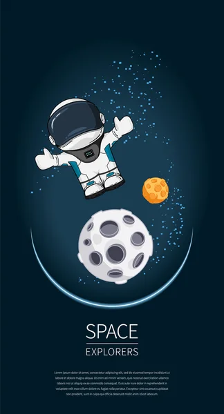 Desenho moderno ilustração vetorial com astronauta no espaço. exploração do universo e nova tecnologia. Modelo para cartaz . —  Vetores de Stock