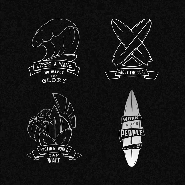 Modern Sketch isolato set di surf illustrazione logo emblema con scritte — Vettoriale Stock