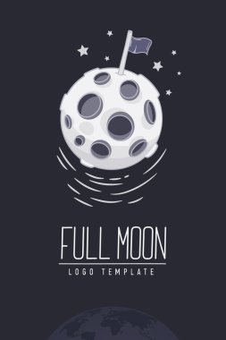 Cosmic thin line colored vector illustration with lettering. Concept: star in galaxy or lunar surface. Template logo. Hand drawing. Flyer, poster.