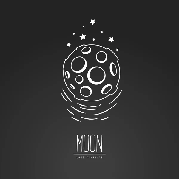 Ilustración cósmica de vectores de línea fina. Luna, espacio, luz. Concepto - la superficie lunar. Logo de la plantilla. Dibujo manual . — Vector de stock