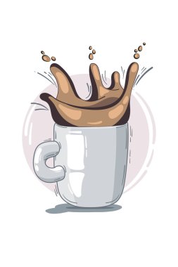 Vektör çizim: kahve ya da çay sıçramalarına ışık arka plan ile. Doodle ve stil eskiz. Restoran Menü için kavram.