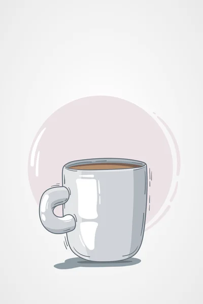 Vecteur illustration tasse café ou thé. fond clair, cercle rose. gribouille, dessin animé, croquis. concept pour menu restaurant, matin. composition d'un objet et d'un fond . — Image vectorielle