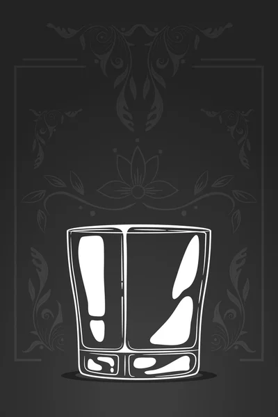 Verre de whisky. illustration vectorielle dessinée à la main dans le style dessin animé. Concept d'espace négatif. croquis du logo. Ornement organique décoratif sur fond . — Image vectorielle