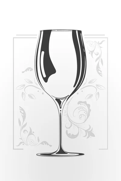 Bicchiere di vino. illustrazione disegnata a mano vettore in stile cartone animato. Concetto di spazio negativo. schizzo del logo. Decorativo ornamento organico su sfondo . — Vettoriale Stock
