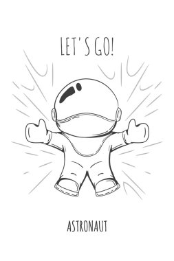 Hand drawn cartoon astronaut in spacesuit. Line art cosmic vector illustration cosmonaut who drop or flies. concept: flying in zero gravity, travel.