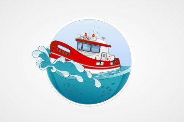 Can kurtaran sandalı hareket. Derin deniz dalga ile. Uygulamalar ve oyunlar için yuvarlak vektör bilgisayar simgeler. Logo ve amblem şablonu. Handdrawn illüstrasyon.